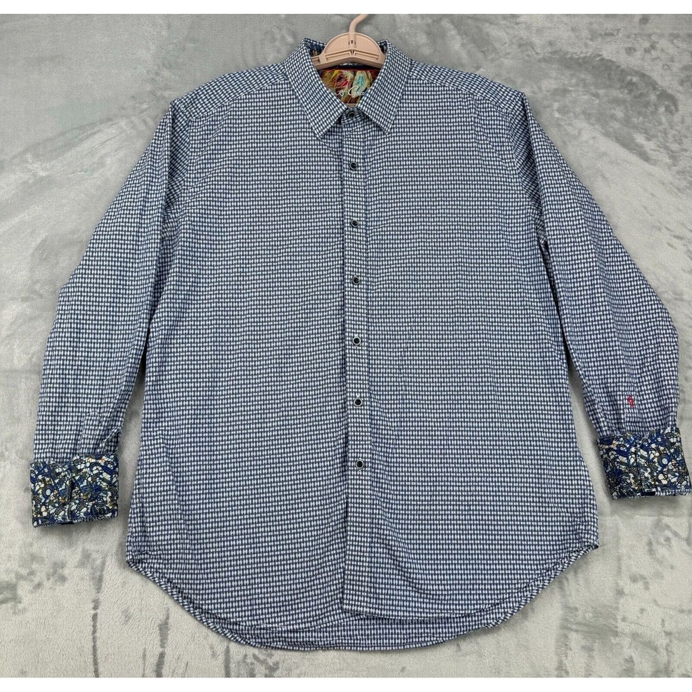 Robert Graham Shirt Mens XL Blue Geometric Long Sleeve Classic Fit Button Down